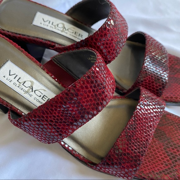 VILLAGER A LIZ CLAIBORNE COMPANY Santina Snakeskin Square Toe Sandal Red 6.5 - Picture 6 of 14